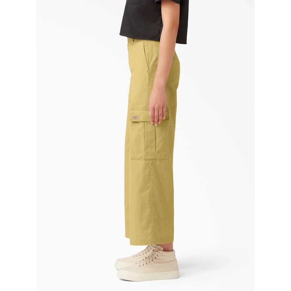 Dickies Twill Cropped Cargo Pants Womens 16 Reg Wide Leg Beige High Rise - Picture 7 of 8